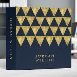 Elegant Dark Blue with Faux Gold Triangle Binder<br><div class="desc">Elegant dark blue binder that you can personalize with your name featuring faux gold foil triangle pattern. Great for office or school. Personalize it by replacing the placeholder text. For more options such as to change the font and its size click the "Customize" button. *Please note that the Zazzle Watermark...</div>