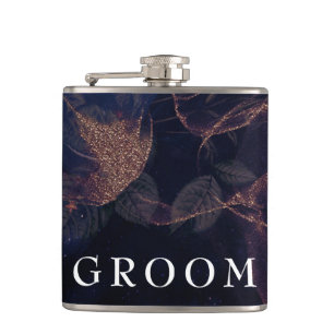 Elegant Dark Boho Purple Rose Gold Groomsmen Hip Flask