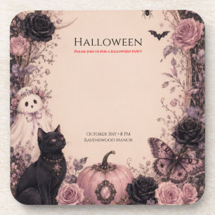 Elegant Dark Botanical Halloween Party Coaster