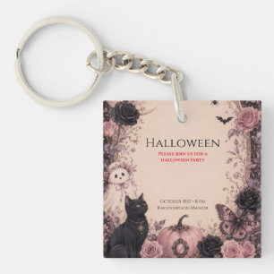 Elegant Dark Botanical Halloween Party Keychain