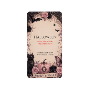 Elegant Dark Botanical Halloween Party Label