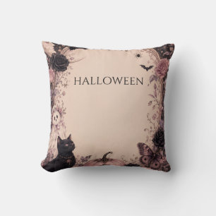 Elegant Dark Botanical Halloween Party Throw Pillow