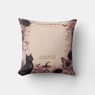 Elegant Dark Botanical Halloween Party Throw Pillow