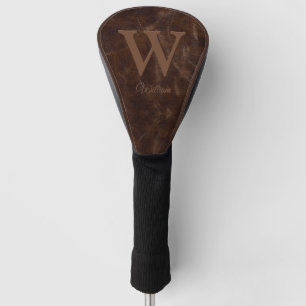 Elegant Dark Brown Cow Leather Texture Monogrammed Golf Head Cover