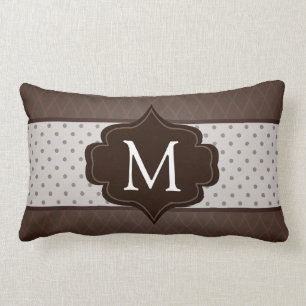 Elegant Dark Brown Polka Dot Custom Monogram Lumbar Pillow