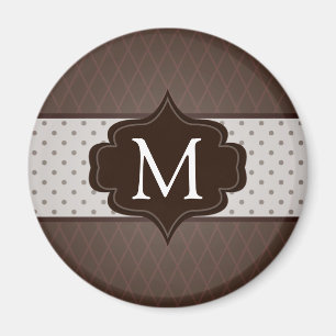 Elegant Dark Brown Polka Dot Custom Monogram Magnet