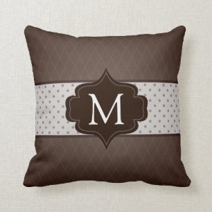 Elegant Dark Brown Polka Dot Custom Monogram Throw Pillow