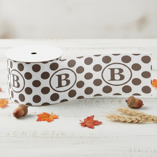 Elegant Dark Brown Polka Dot Monogram Grosgrain Ribbon