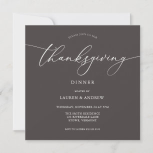 Elegant Dark Brown Thanksgiving Dinner Invitation