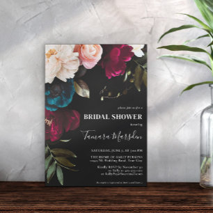 Elegant Dark Burgundy Blue Blush Floral Black Invitation