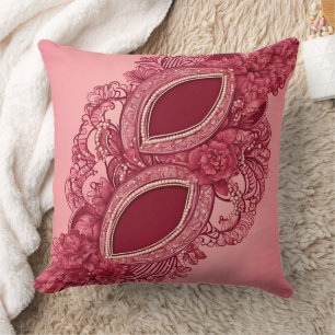 Elegant Dark Burgundy Lace Pearl Vintage Pink Rose Throw Pillow