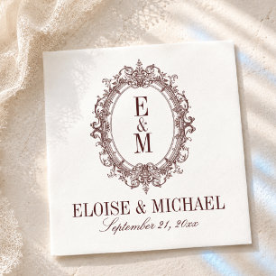 Elegant Dark Burgundy Monogram Crest Napkin