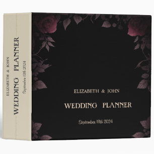 Elegant Dark Burgundy Roses Black  Binder