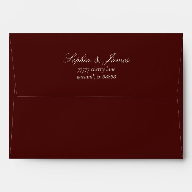 Elegant Dark Burgundy Wedding Return Address Envelope (Back (Top Flap))