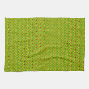 Elegant Dark Chartreuse Green Floral Pattern Kitchen Towel