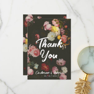 Elegant Dark Chic Floral Vintage Roses Thank You Card