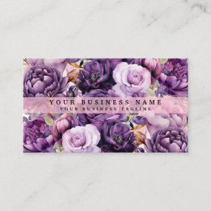 Elegant Dark Deep Purple Flowers Business Cards