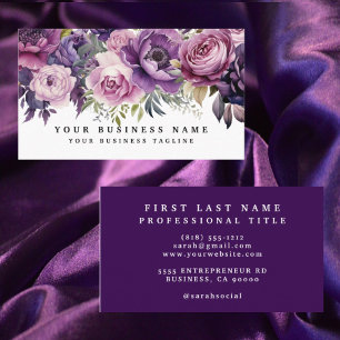 Elegant Dark Deep Purple Flowers Business Cards