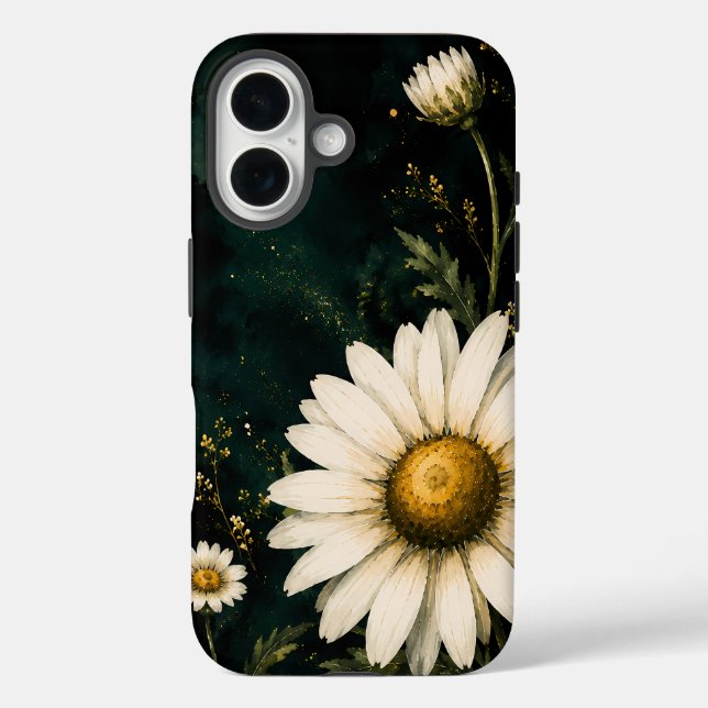 Elegant Dark Emerald Daisy Floral Gold Case-Mate iPhone Case (Back)