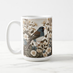 Elegant Dark-eyed Junco Cream Floral Coffee Mug