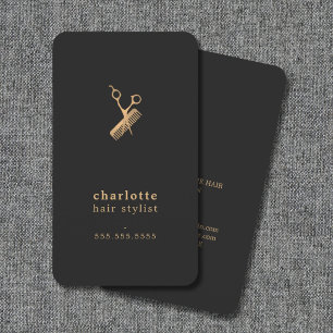 Elegant Dark Faux Gold Scissors Comb Hairstylist Business Card