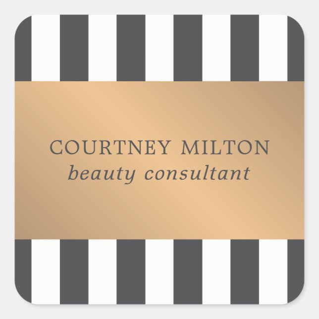 Elegant Dark Faux Gold Stripes Beauty Consultant Square Sticker (Front)