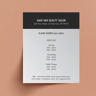 Elegant Dark Faux Silver Black Beauty Salon Flyer