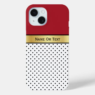 Elegant Dark Fiery Red and White Black Polka Dots iPhone 15 Case