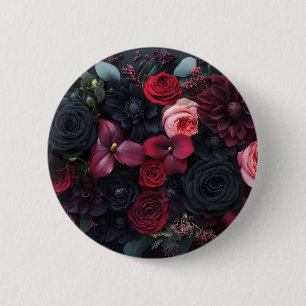 Elegant Dark Floral Arrangement Featuring Roses 2 Inch Round Button
