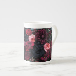 Elegant Dark Floral Arrangement Featuring Roses  Bone China Mug