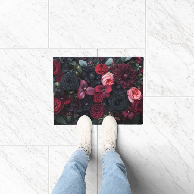 Elegant Dark Floral Arrangement Featuring Roses  Doormat (Indoor)
