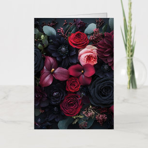 Elegant Dark Floral Arrangement Featuring Roses Foil Greeting Card
