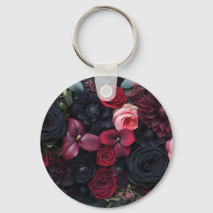 Elegant Dark Floral Arrangement Featuring Roses Keychain