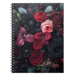 Elegant Dark Floral Arrangement Featuring Roses Notebook
