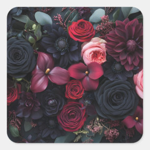 Elegant Dark Floral Arrangement Featuring Roses Square Sticker