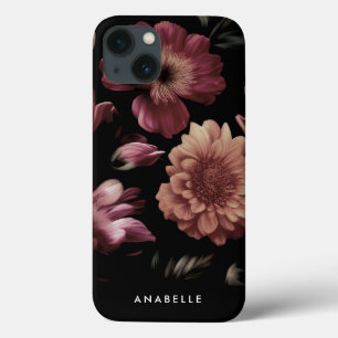 Elegant Dark Floral Botanical Monogram iPhone 13 Case