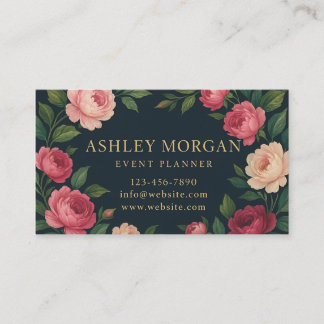 Elegant Dark Floral Business Card with Roses 