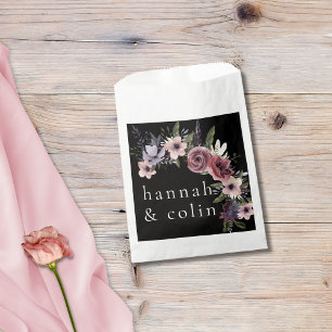Elegant Dark Floral Cascade Black Burgundy Favour Bag
