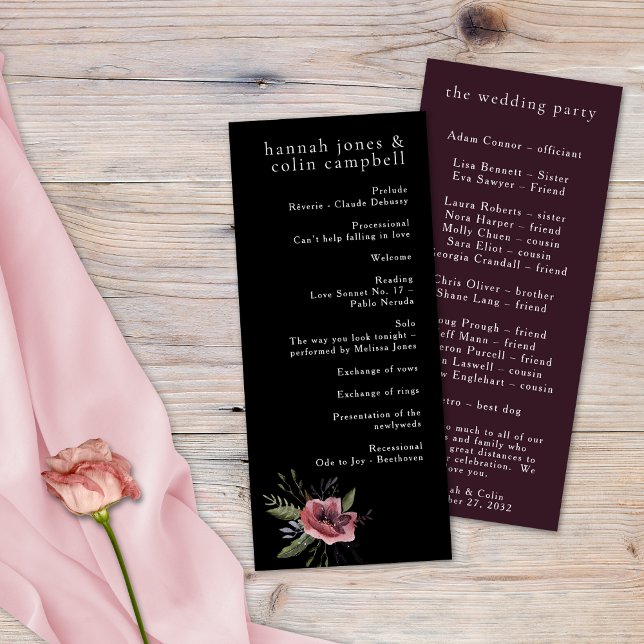 Elegant Dark Floral Cascade Black Burgundy Program (Creator Uploaded)