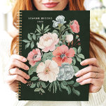 Elegant Dark Floral Custom Name Planner<br><div class="desc">This timeless design features a lush arrangement of watercolor florals in soft pink, coral, and cream hues, set against a deep green background. The personalized name and year add a refined touch, making it perfect for professionals, students, or anyone who loves classic botanical art. Ideal for organizing daily tasks, journalling,...</div>
