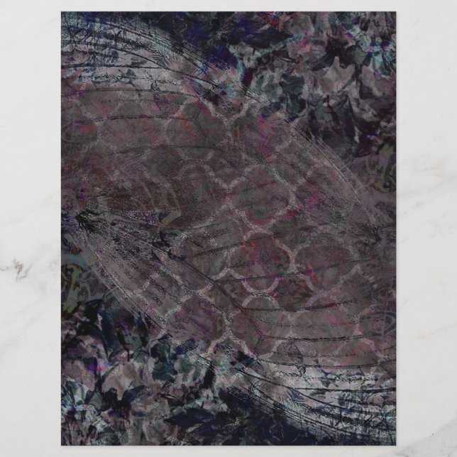 Elegant Dark Floral Grunge Scrapbook Paper (Front)