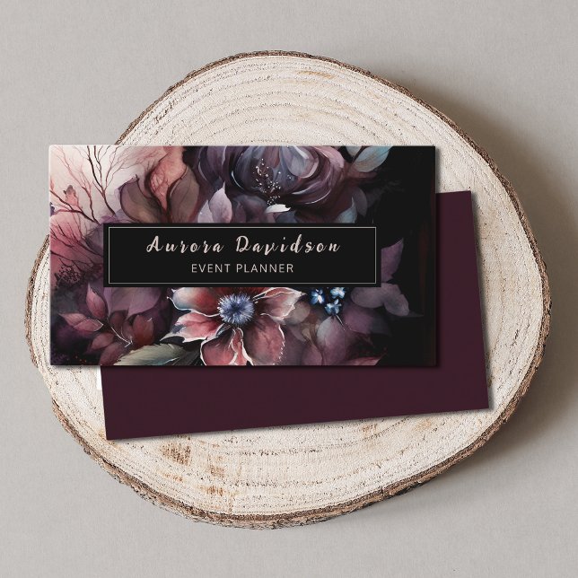 Elegant Dark Floral on Black Business Card (Creator Uploaded)
