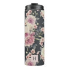 Elegant Dark Floral on Black | Monogram Tumbler