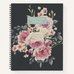 Elegant Dark Floral on Black Personalized Journal