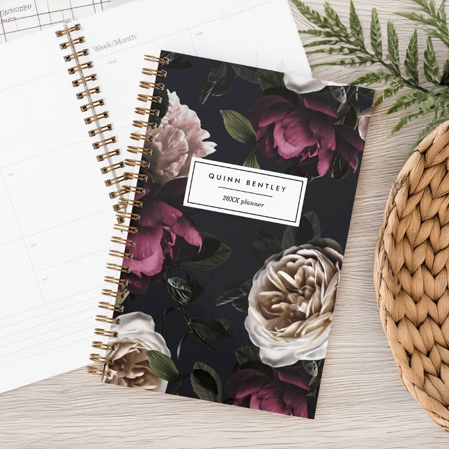 Elegant Dark Floral on Black | Personalized Planner (Creator Uploaded)