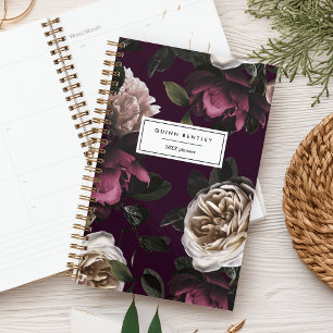 Elegant Dark Floral on Plum Personalized Planner