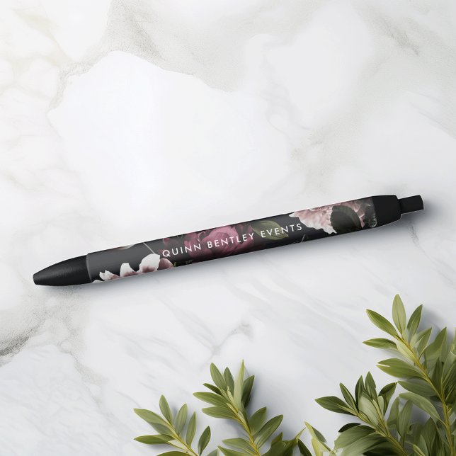 Elegant Dark Floral Personalized Black Ink Pen (Creator Uploaded)