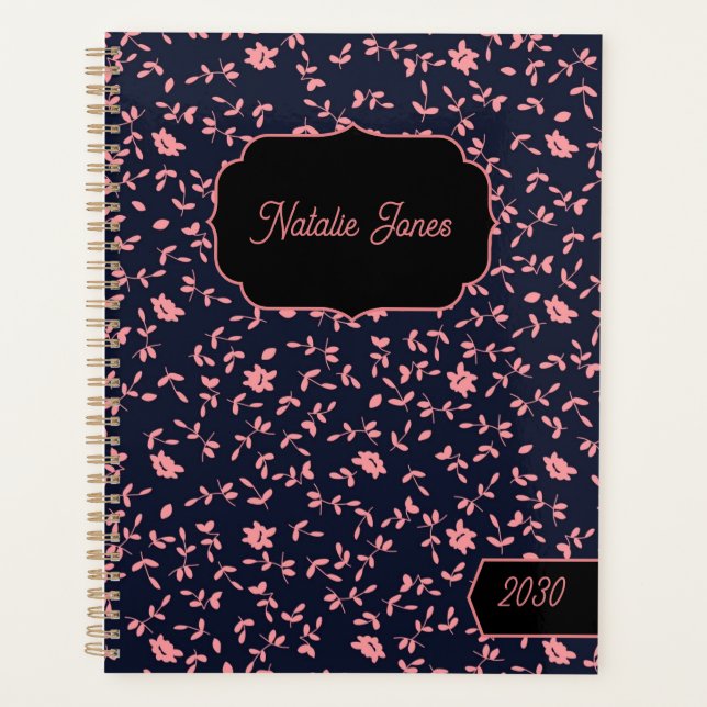 Elegant Dark Floral Personalized Weekly Planner (Front)