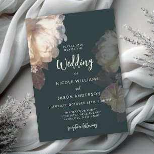 Elegant Dark Floral Romantic Wedding Invitation