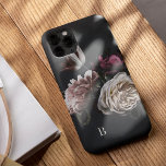 Elegant Dark Floral Rose Monogram Case-Mate iPhone Case<br><div class="desc">Add some luxury to your phone with this chic case featuring a cluster of lush florals in cream and burgundy on a dramatic black background. Personalize with your single initial at the lower left corner in classic ivory lettering.</div>